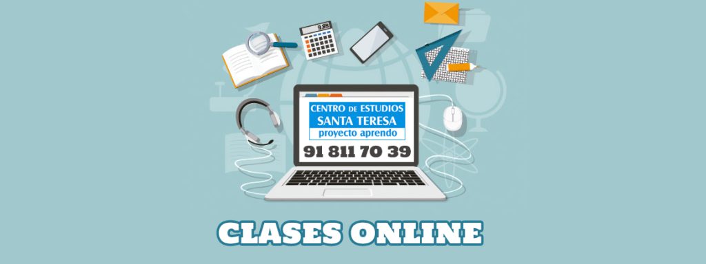 Clases online con computadora y materiales